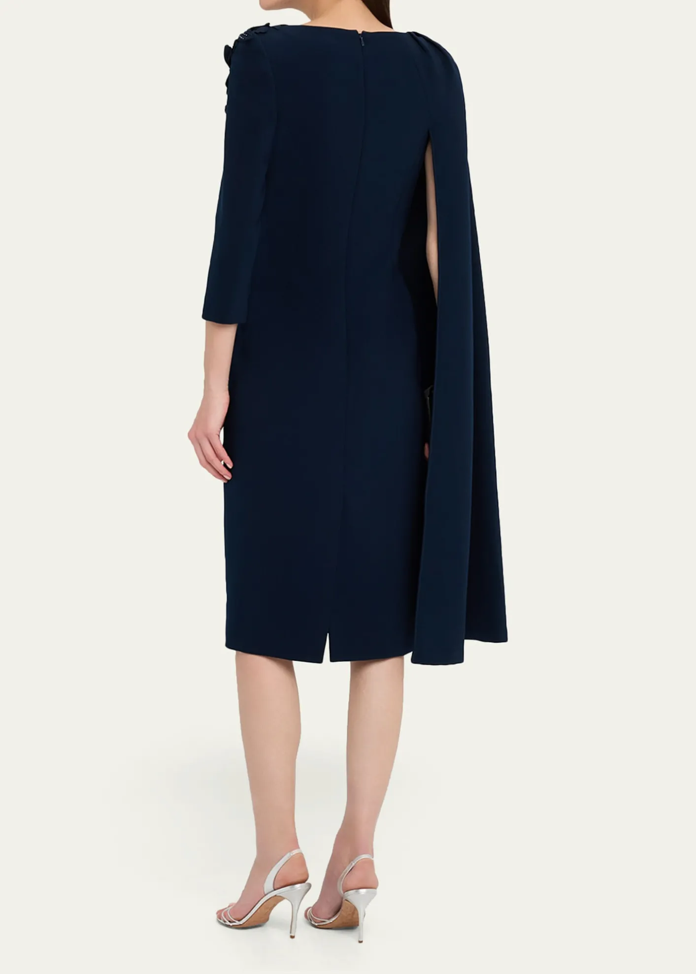 Rickie Freeman for Teri JonCape-Sleeve Crepe Midi Dress