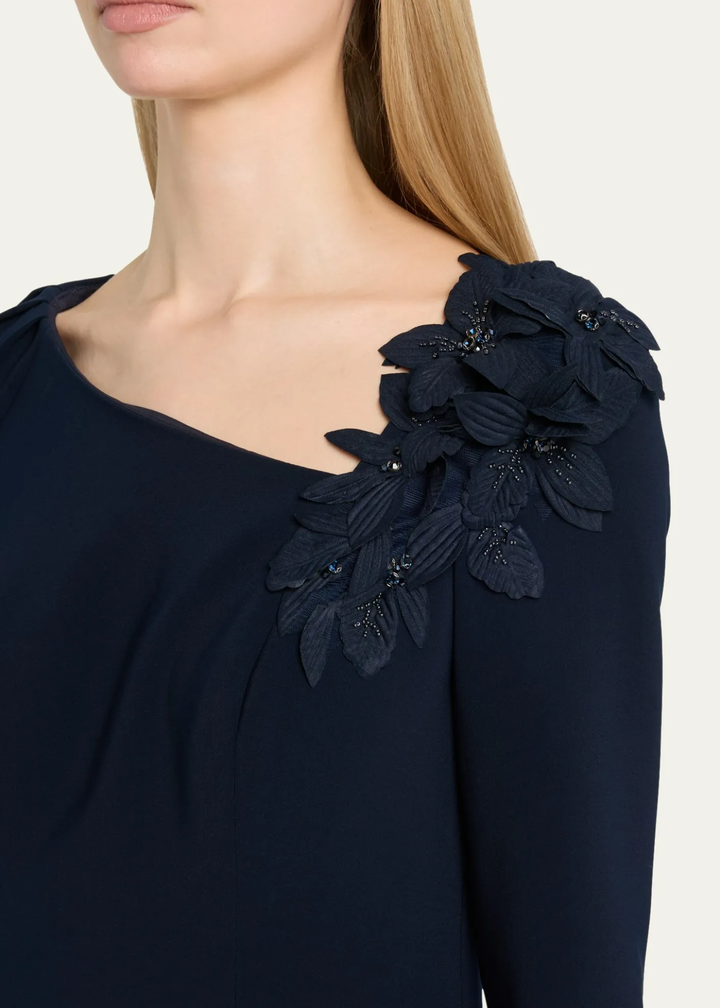 Rickie Freeman for Teri JonCape-Sleeve Floral Applique Trumpet Gown