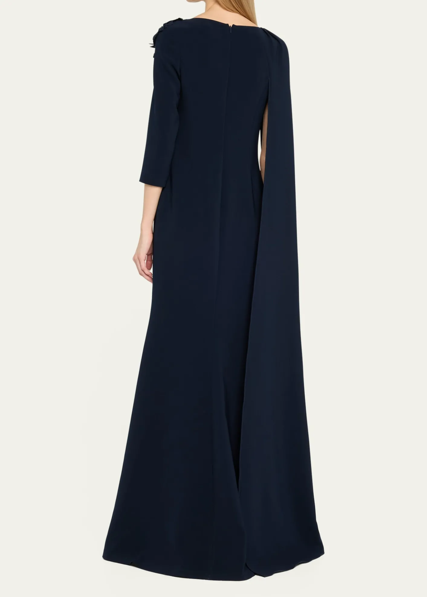 Rickie Freeman for Teri JonCape-Sleeve Floral Applique Trumpet Gown