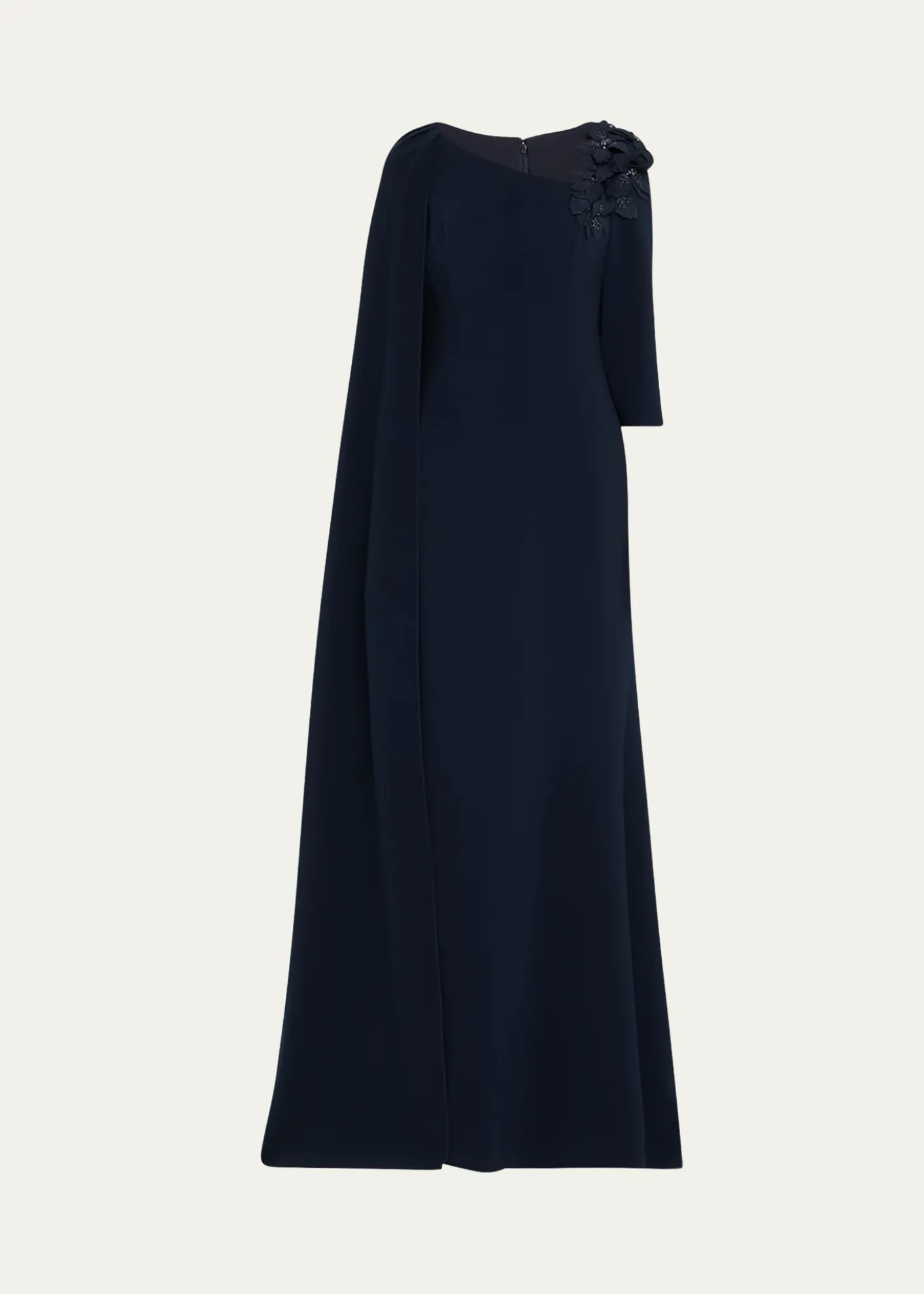 Rickie Freeman for Teri JonCape-Sleeve Floral Applique Trumpet Gown