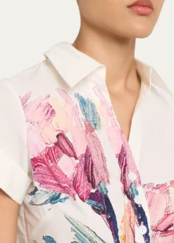 Rickie Freeman for Teri JonCotton Floral Short-Sleeve Shirtwaist Dress