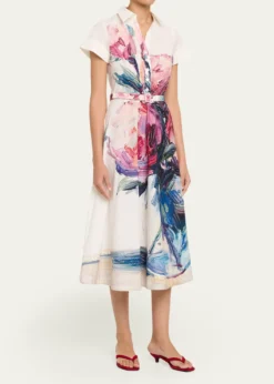 Rickie Freeman for Teri JonCotton Floral Short-Sleeve Shirtwaist Dress