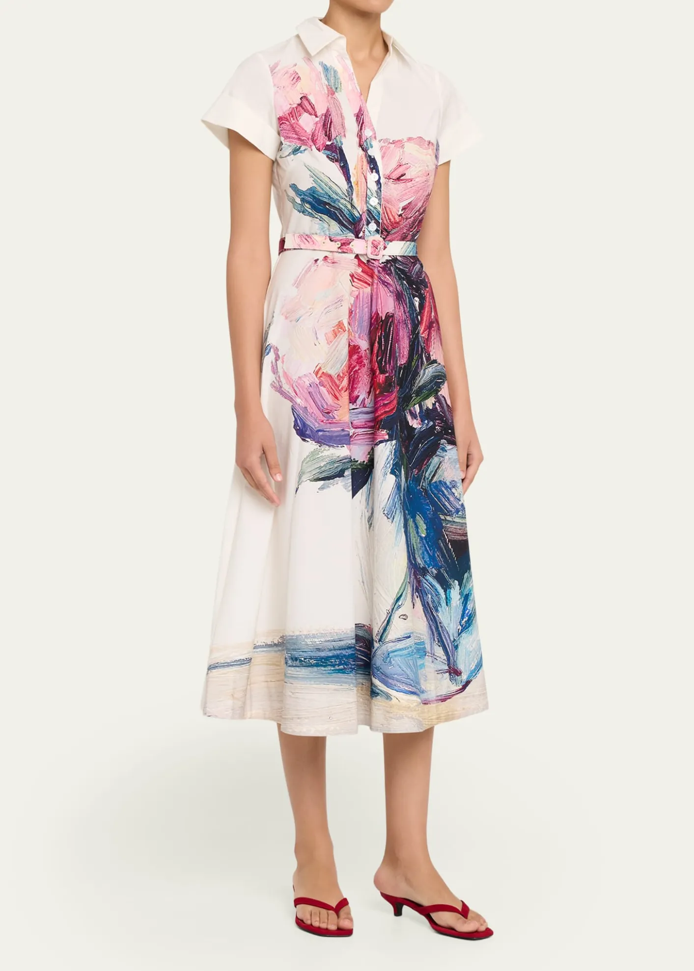 Rickie Freeman for Teri JonCotton Floral Short-Sleeve Shirtwaist Dress