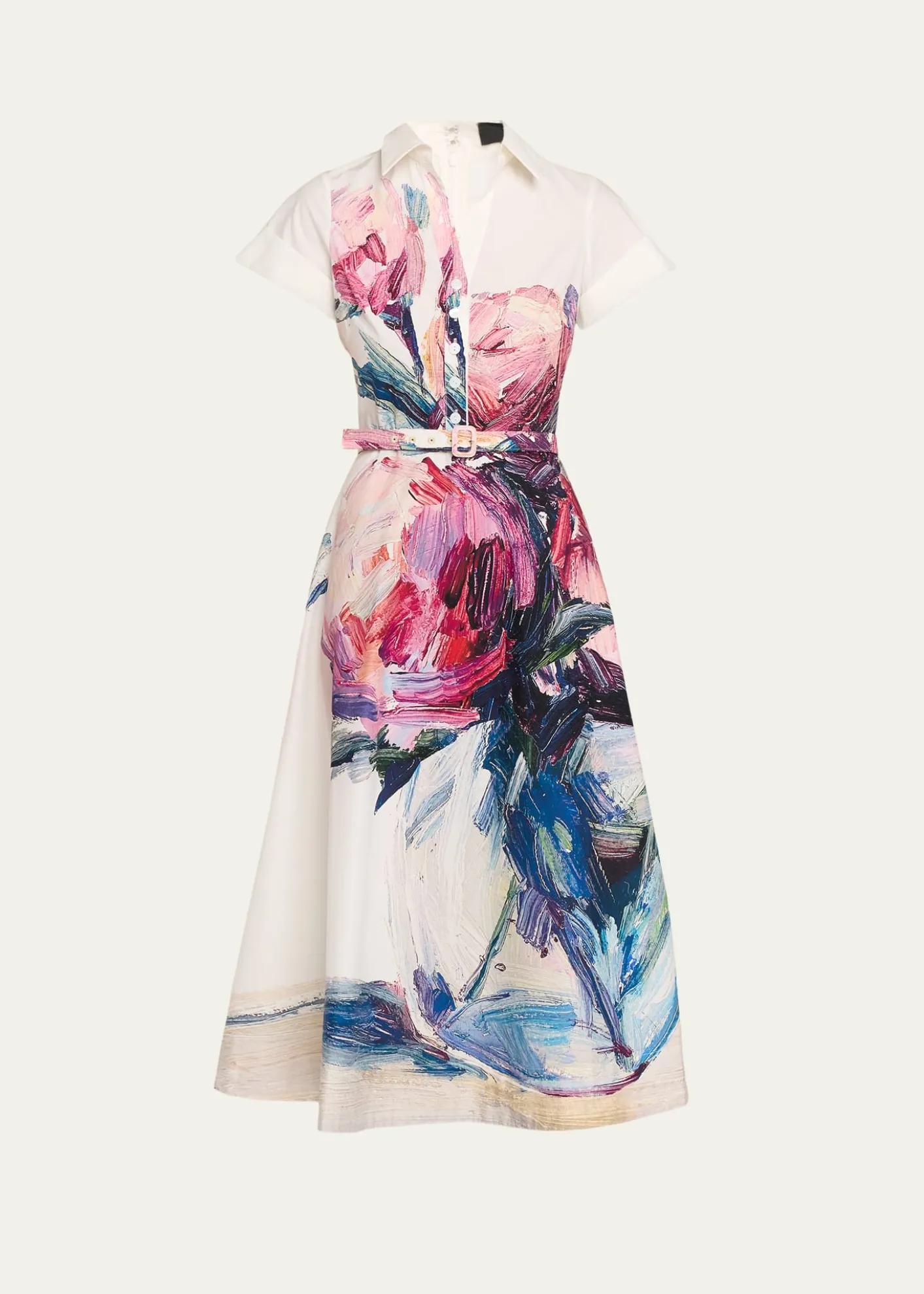 Rickie Freeman for Teri JonCotton Floral Short-Sleeve Shirtwaist Dress