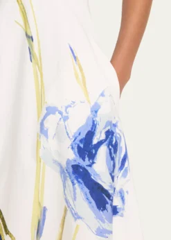 Rickie Freeman for Teri JonCotton Floral Print Short-Sleeve Midi Dress