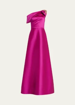 Rickie Freeman for Teri JonDraped One-Shoulder Bow Gown