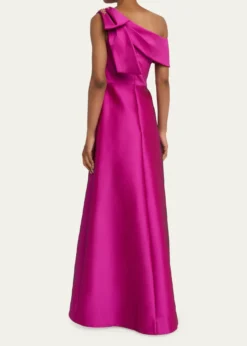 Rickie Freeman for Teri JonDraped One-Shoulder Bow Gown