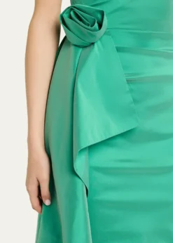 Rickie Freeman for Teri JonDraped One-Shoulder Taffeta Column Gown