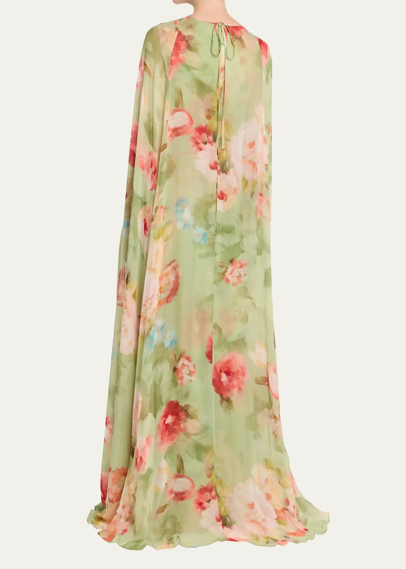 Rickie Freeman for Teri JonFloral-Print Chiffon Cape Gown