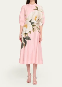 Rickie Freeman for Teri JonFloral-Print Cotton Midi Shirtdress