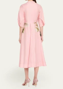 Rickie Freeman for Teri JonFloral-Print Cotton Midi Shirtdress