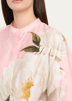 Rickie Freeman for Teri JonFloral-Print Cotton Midi Shirtdress