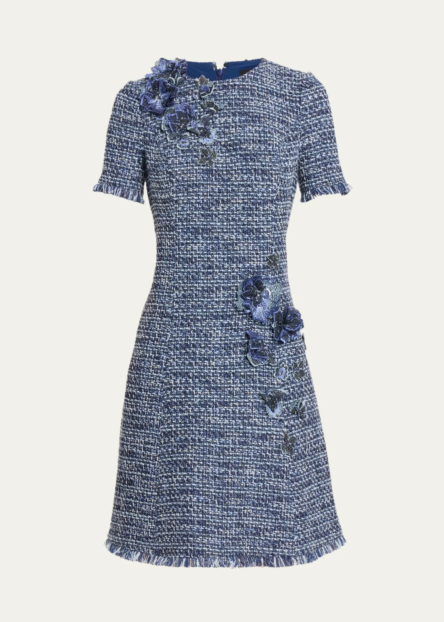 Rickie Freeman for Teri JonFloral Tweed Short-Sleeve Dress