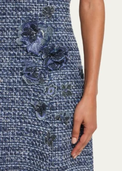 Rickie Freeman for Teri JonFloral Tweed Short-Sleeve Dress