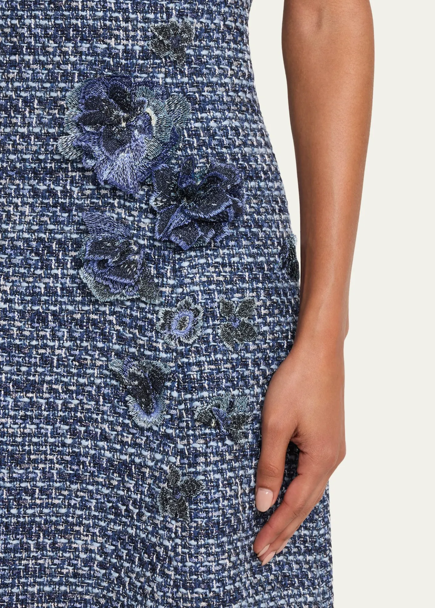 Rickie Freeman for Teri JonFloral Tweed Short-Sleeve Dress