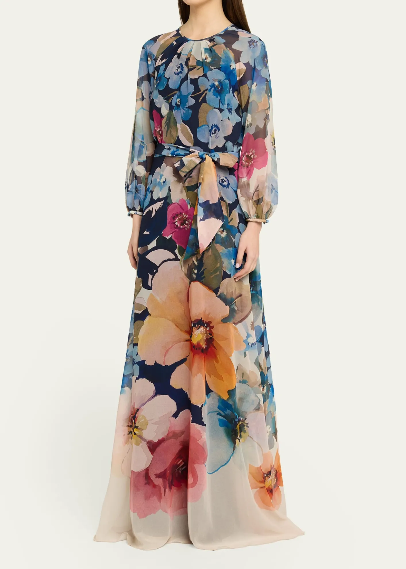 Rickie Freeman for Teri JonFloral-Print Chiffon Gown