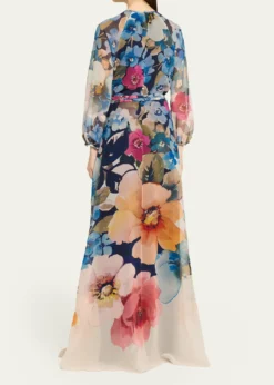 Rickie Freeman for Teri JonFloral-Print Chiffon Gown