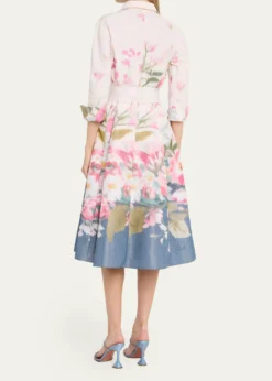 Rickie Freeman for Teri JonFloral-Print Taffeta Midi Shirtdress