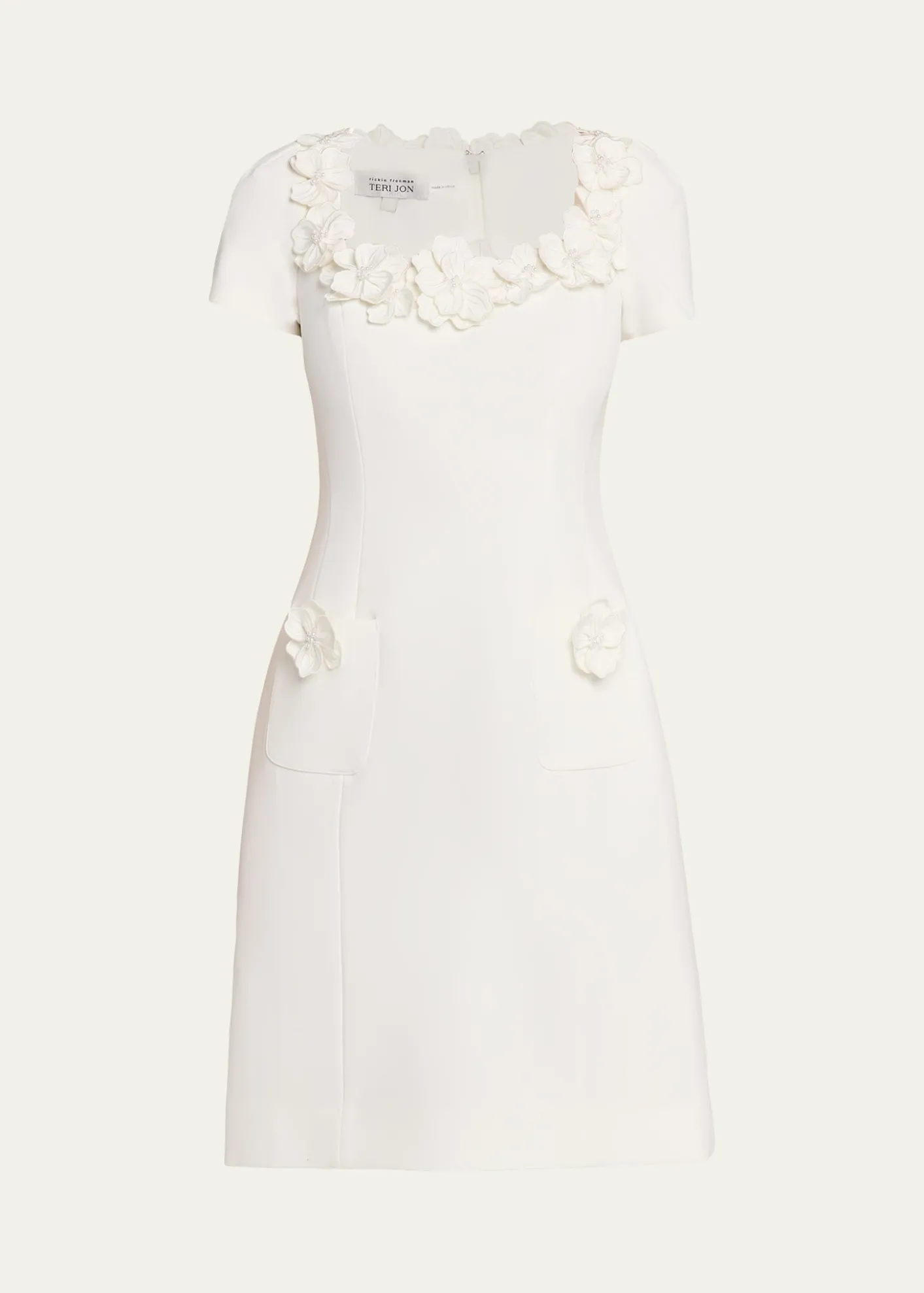 Rickie Freeman for Teri JonFloral Applique Crepe Mini Dress
