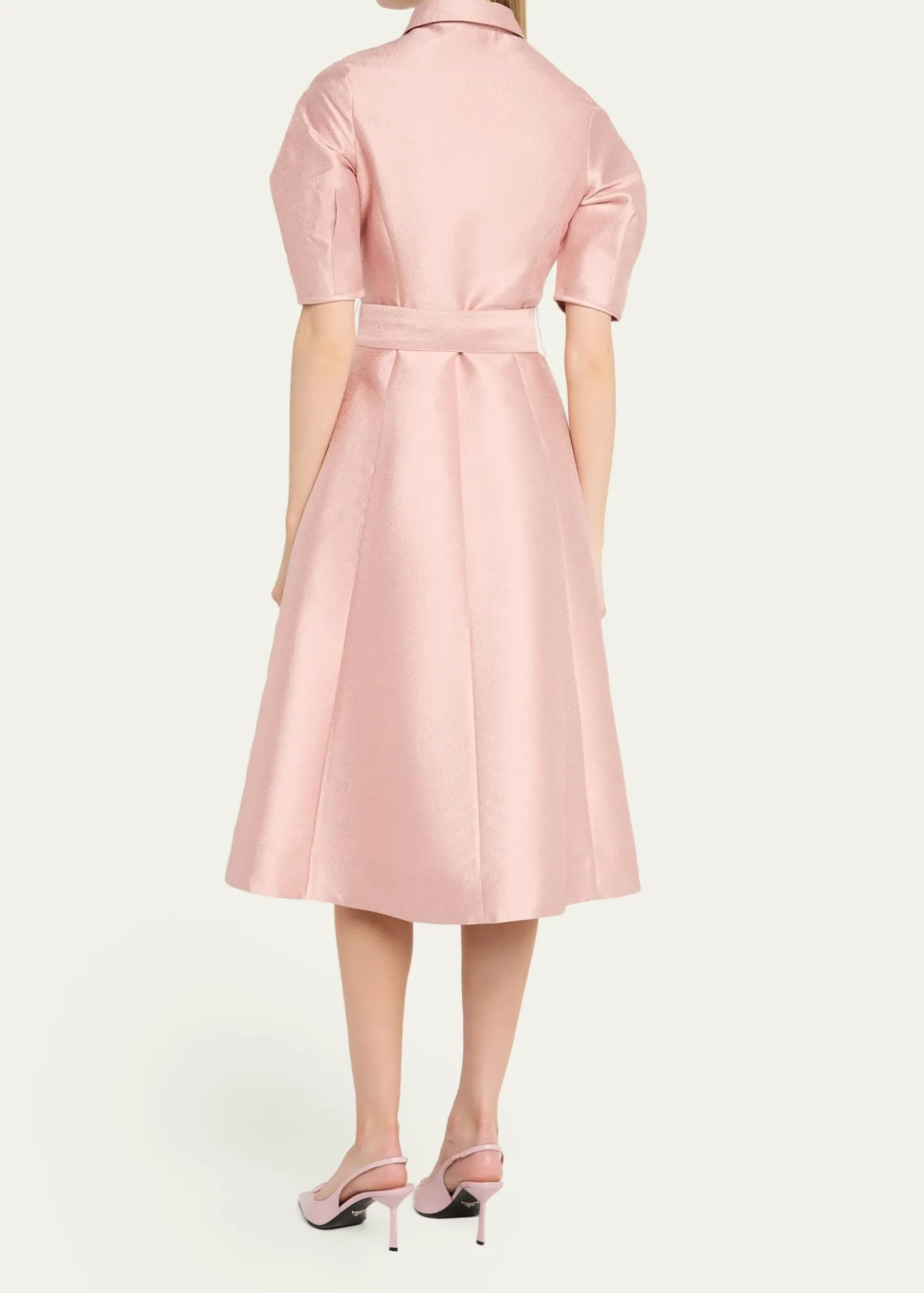 Rickie Freeman for Teri JonFloral-Embroidered Shimmer Jacquard Midi Shirtdress