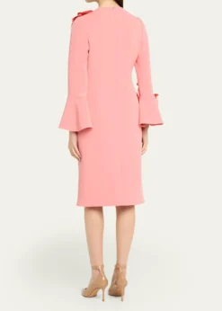 Rickie Freeman for Teri JonFloral Applique Flare-Cuff Crepe Dress