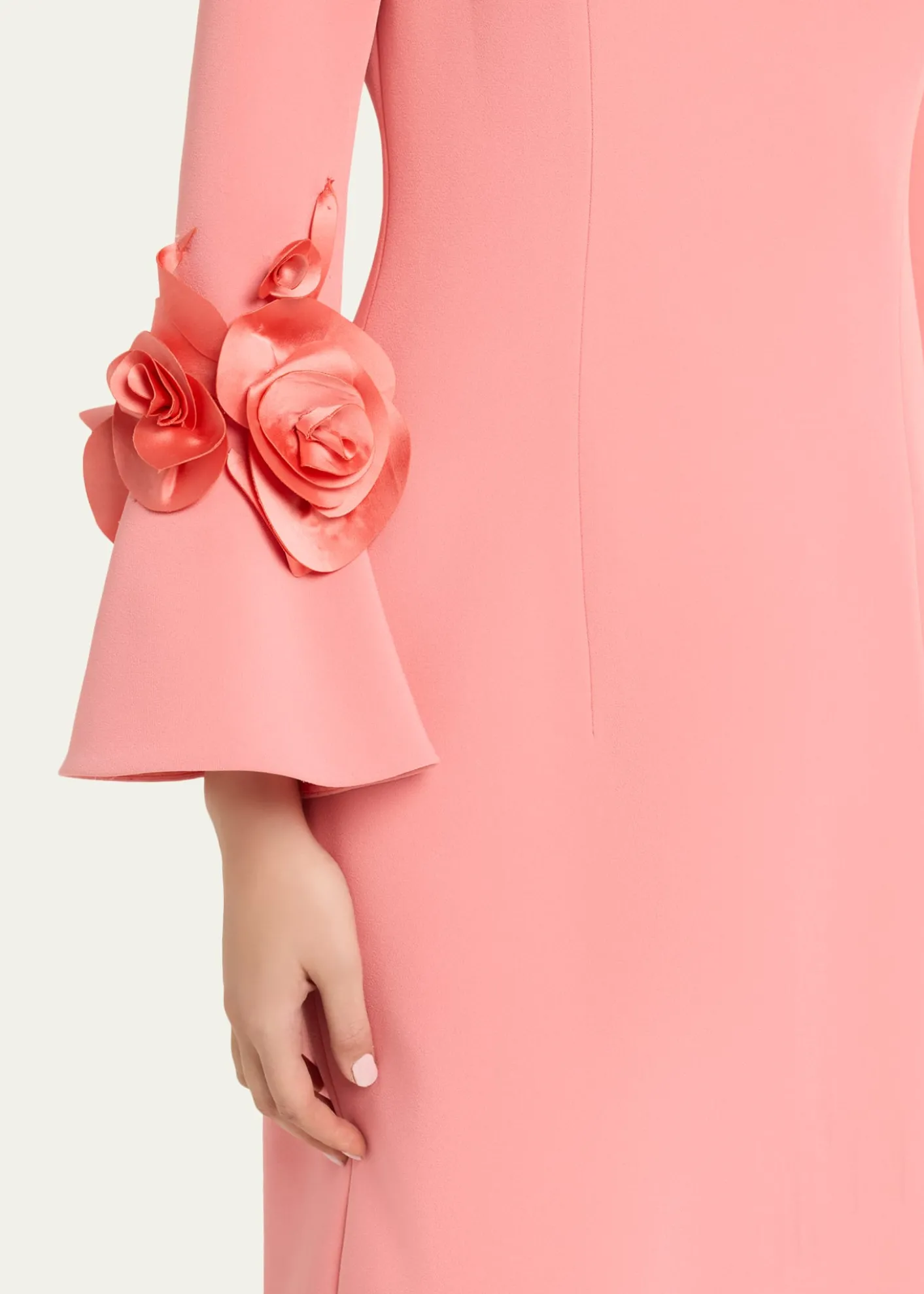 Rickie Freeman for Teri JonFloral Applique Flare-Cuff Crepe Dress