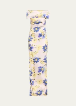 Rickie Freeman for Teri JonFloral-Print Mikado Column Gown