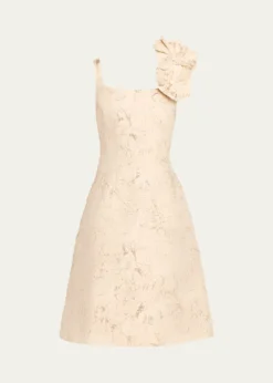 Rickie Freeman for Teri JonFloral Applique Metallic Jacquard Dress