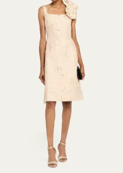 Rickie Freeman for Teri JonFloral Applique Metallic Jacquard Dress