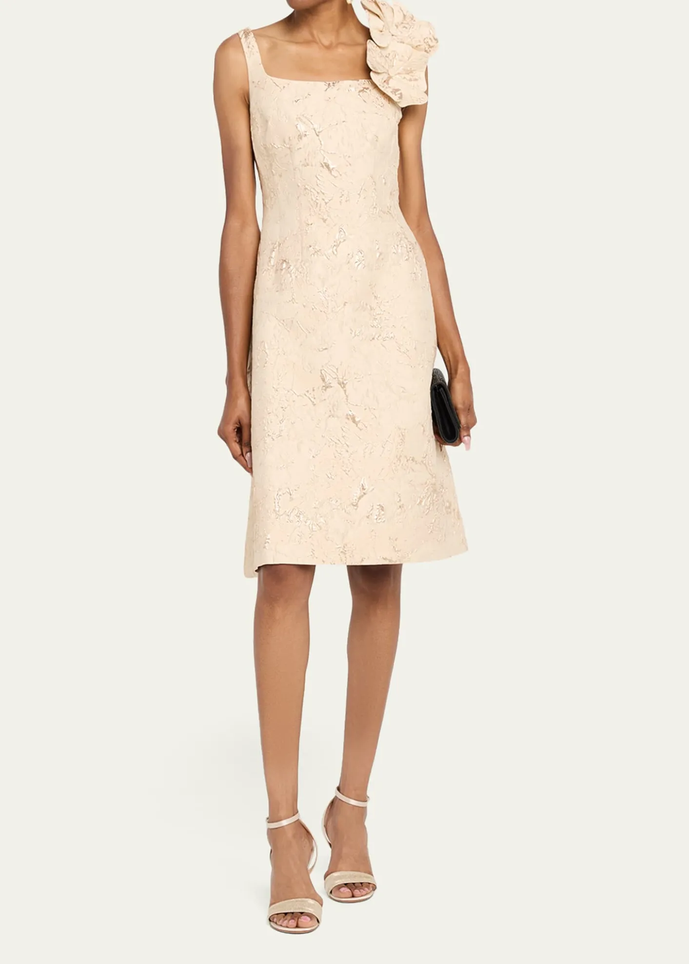 Rickie Freeman for Teri JonFloral Applique Metallic Jacquard Dress