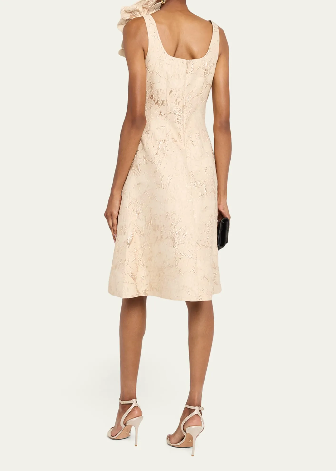 Rickie Freeman for Teri JonFloral Applique Metallic Jacquard Dress