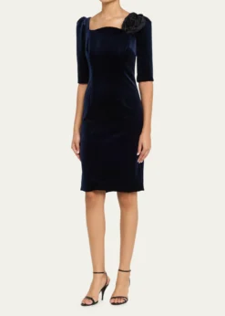 Rickie Freeman for Teri JonFloral Applique Velvet Dress