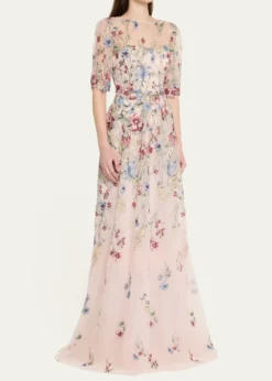 Rickie Freeman for Teri JonFloral-Embroidered Illusion Tulle Gown
