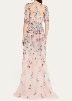 Rickie Freeman for Teri JonFloral-Embroidered Illusion Tulle Gown
