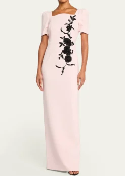 Rickie Freeman for Teri JonFloral Applique Crepe Column Gown