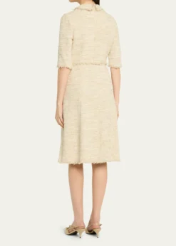 Rickie Freeman for Teri JonFringe-Trim Metallic Tweed Dress