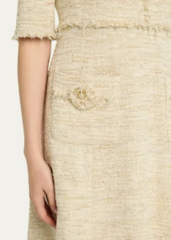 Rickie Freeman for Teri JonFringe-Trim Metallic Tweed Dress