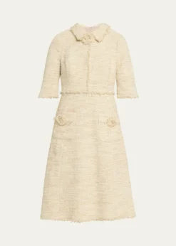 Rickie Freeman for Teri JonFringe-Trim Metallic Tweed Dress