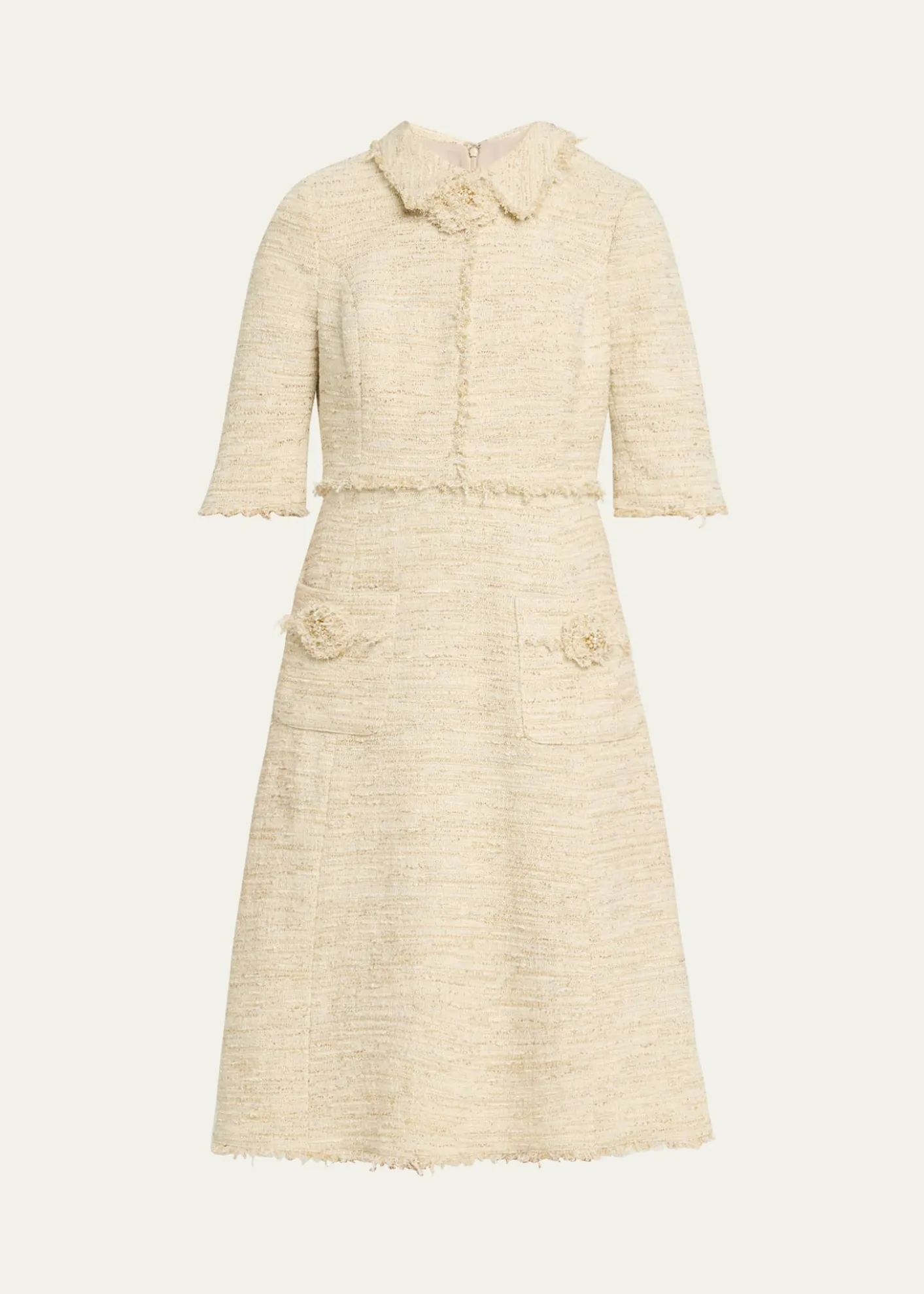 Rickie Freeman for Teri JonFringe-Trim Metallic Tweed Dress