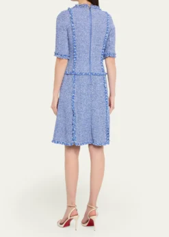 Rickie Freeman for Teri JonFrayed-Trim Woven Tweed Dress