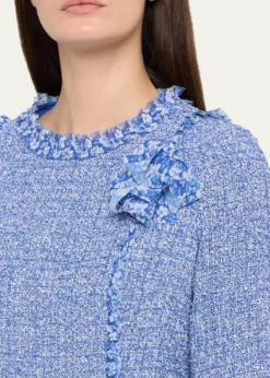 Rickie Freeman for Teri JonFrayed-Trim Woven Tweed Dress