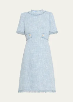Rickie Freeman for Teri JonFringe-Trim Boucle Tweed Dress
