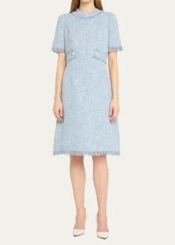 Rickie Freeman for Teri JonFringe-Trim Boucle Tweed Dress