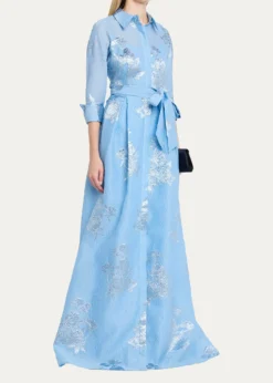Rickie Freeman for Teri JonMetallic Jacquard Collared Long Dress