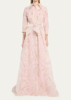 Rickie Freeman for Teri JonMetallic Organza Jacquard Shirt Gown