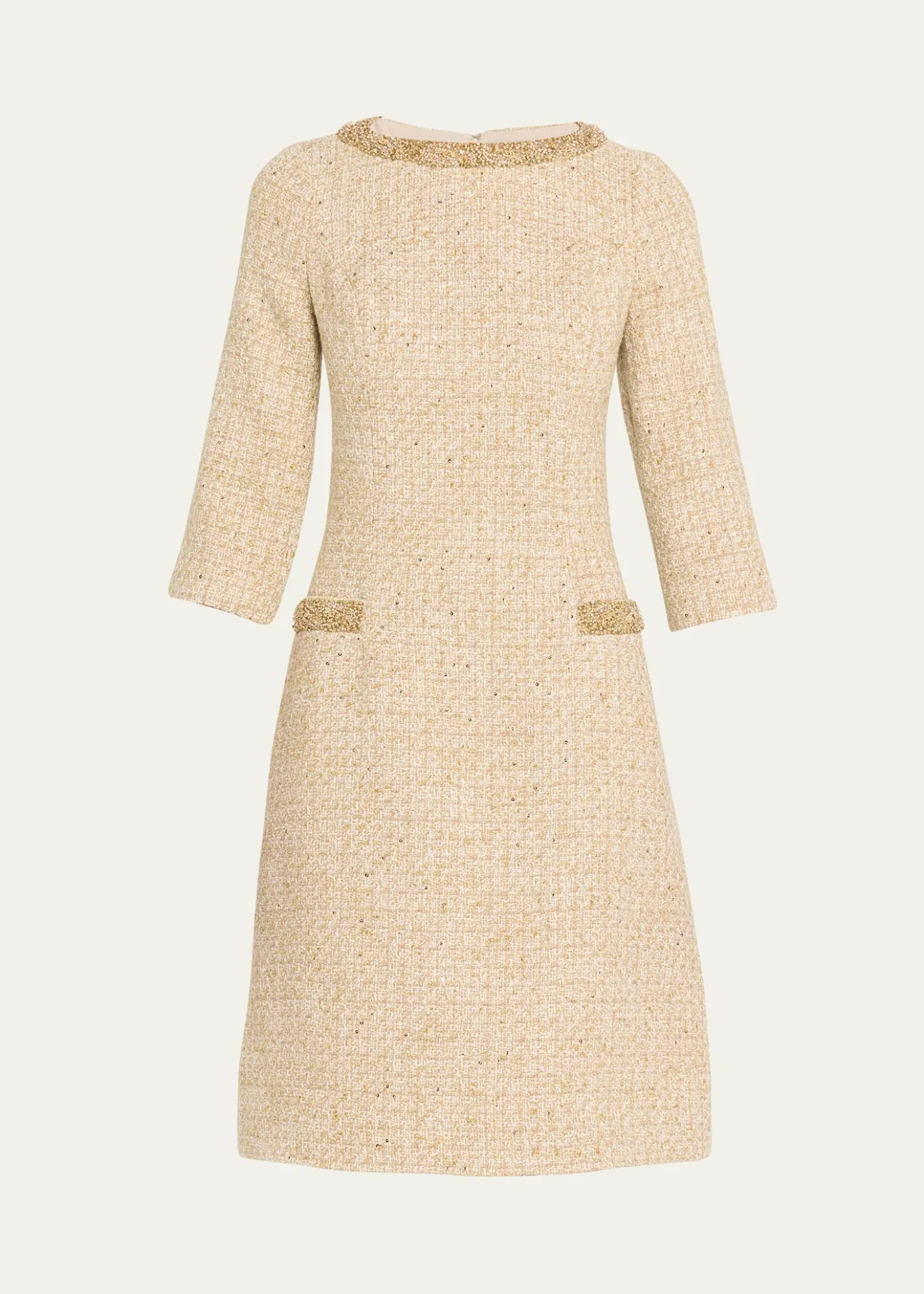 Rickie Freeman for Teri JonMetallic Boucle Jewel-Trim A-Line Dress