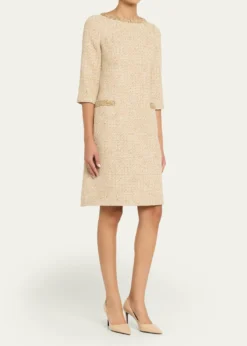 Rickie Freeman for Teri JonMetallic Boucle Jewel-Trim A-Line Dress