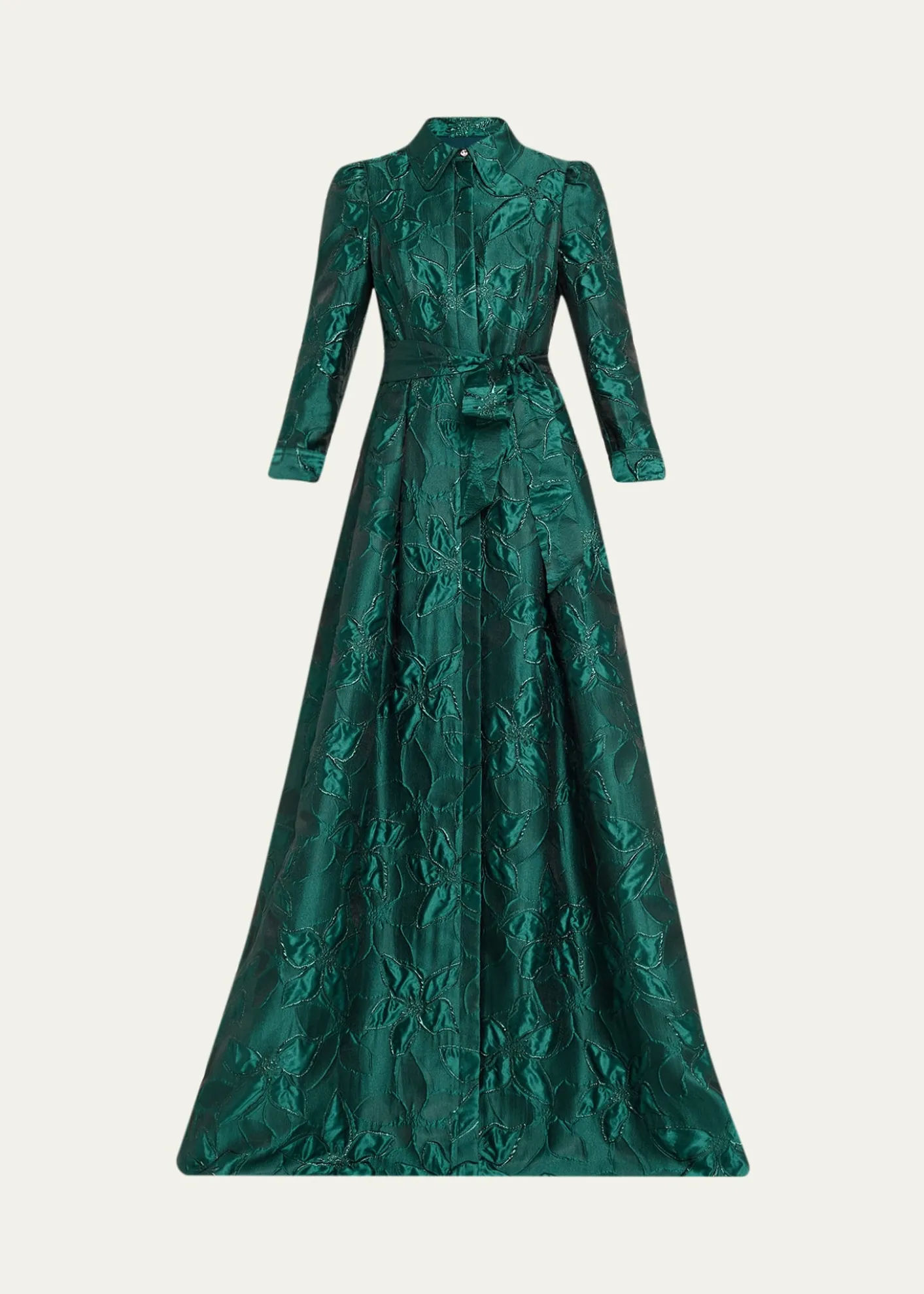 Rickie Freeman for Teri JonMetallic Jacquard Floral Shirt Gown