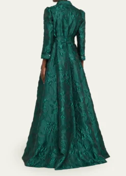 Rickie Freeman for Teri JonMetallic Jacquard Floral Shirt Gown