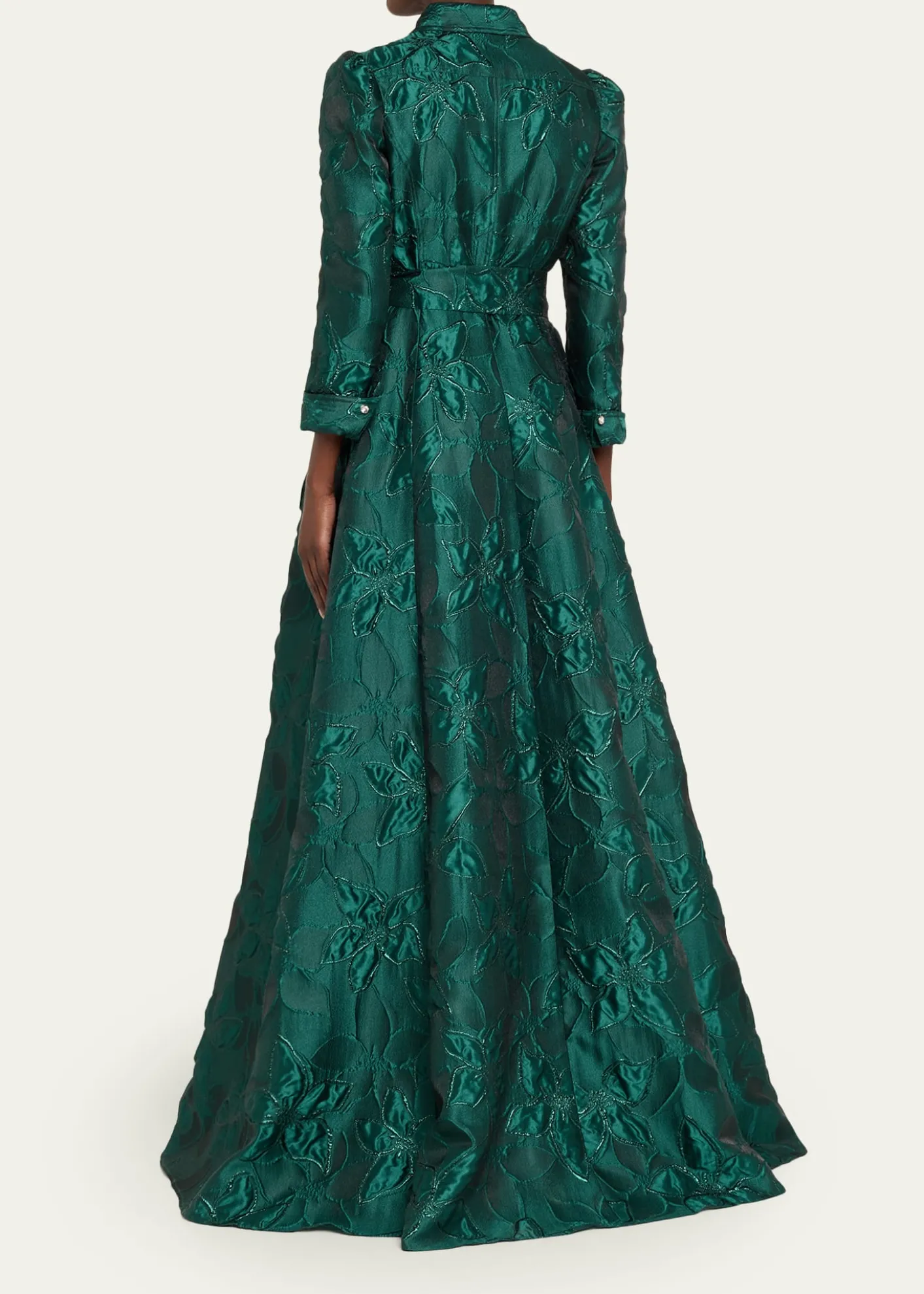 Rickie Freeman for Teri JonMetallic Jacquard Floral Shirt Gown